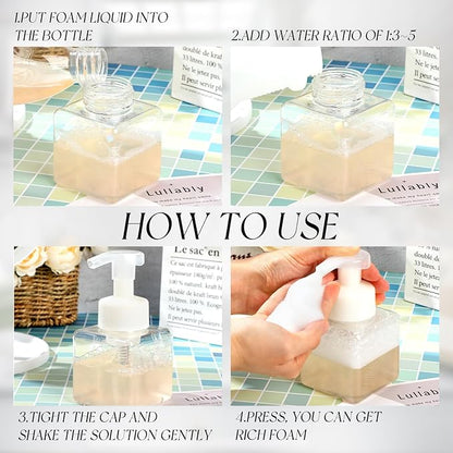 Domensi 12 Pcs Foam Pump Bottle Foaming Soap Dispenser Empty Travel Foaming Dispenser 8.5 oz Refillable Hand Soap Plastic Pump Bottle Travel Essentials Clear Container for Bathroom Vanities (White)