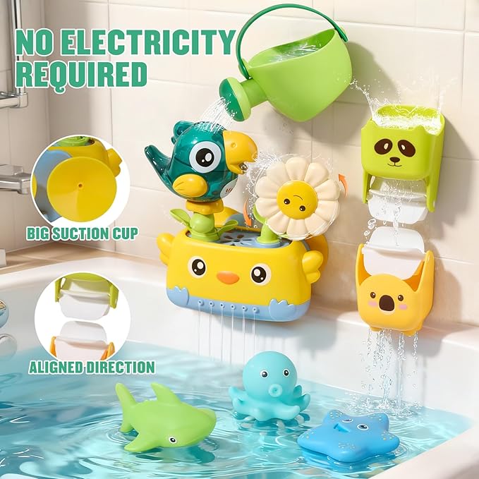 Baby Bath Toys for Kids Ages 1-3 Mold Free Bath Toys for Toddler 2-4 with Interactive Sensory Bathtub Water Pool Shower Toys with Bath Cups for 12+ Months Boys Girls Christmas Birthday Gifts