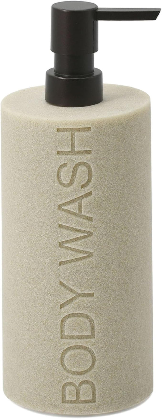 Resin Tan Sandstone Body Wash Engraved Bottle Refillable Pump Dispenser, Durable Waterproof Resin Construction for Bath, Shower - Tan Sandstone, ORB Pump
