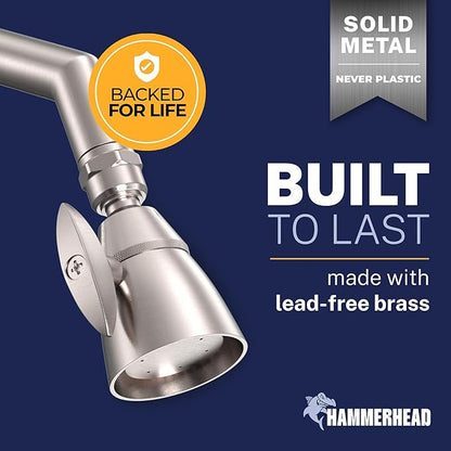 HammerHead Showers® Solid Metal 2 Inch High Pressure Shower Heads - BRUSHED NICKEL – 2.5 GPM Shower Heads High Pressure - High Flow Shower Head with ADJUSTABLE SPRAY PATTERN - Fixed Shower Head