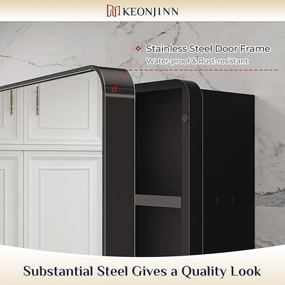 Keonjinn Black Medicine Cabinet 17 x 25 Inch, Heavy & Solid Bathroom Medicine Cabinet with Mirror, Stainless Steel Framed, Adjustable Shelves, Recessed or Wall Mount, Bathroom Mirror with Storage