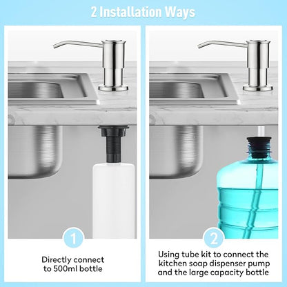 CREA Kitchen Sink Soap Dispenser Countertop for Kitchen Sink, Stainless Stee Built in Sink Soap Dispenser Brushed Nickel for Bathroom with 39" Tube Large Capacity 17 OZ Bottle