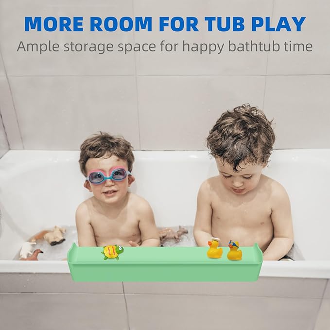 Splash Guard for Bathtub, 3.8" x 3.6" Silicone Bath Tub Splash Guard with 6 Suction Cups, Bathtub SplashGuard Play Shelf Area for Kids with 3°Drainage Slope for Faster Drying - Green