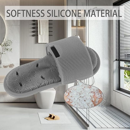 Shower Foot Scrubber with Non-slip Suction Cups, Silicone Bristle Shower Foot Cleaning Brush Slipper for Spa Massager Exfoliating Dead Skin Remover (1 PCS) (Gray)