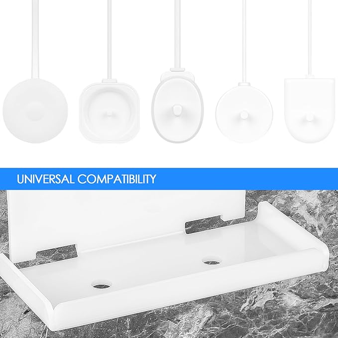 Electric Toothbrush Holder Wall Mounted, Electric Toothbrush Cord Organizer Holds 2 Chargers, Self Adhesive Electric Toothbrush Stand for Bathroom, Medicine Cabinet, Dorm(White)