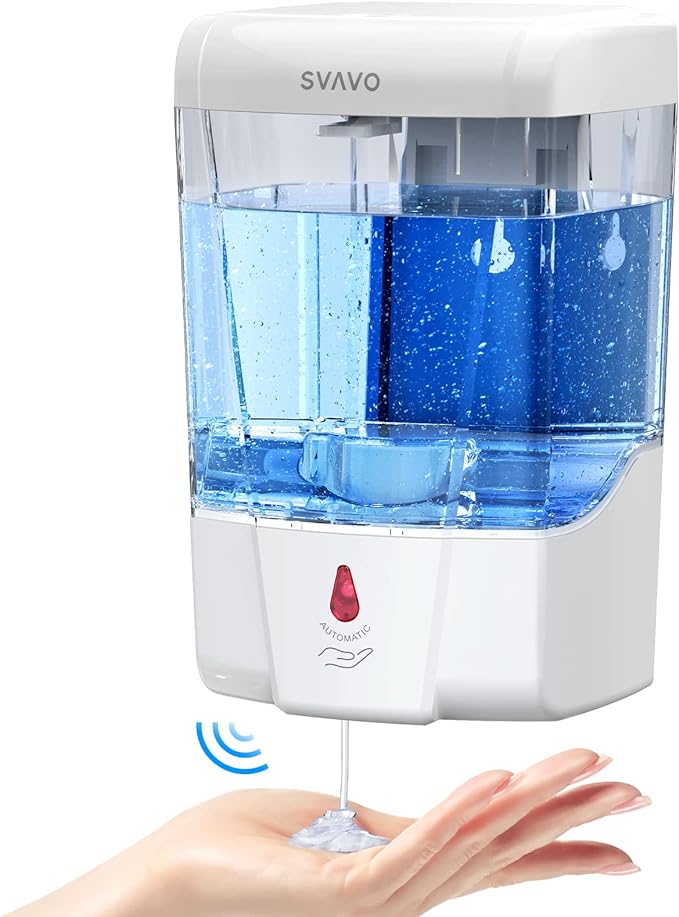 SVAVO Automatic Soap Dispenser Touchless, 21oz/600ml Soap Dispenser Wall Mount, Liquid Soap Dispensers for Hand Soap Refill, Bathroom, Kitchen, Household, Commercial Place, ABS Plastic White