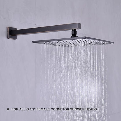 Square Shower Arm with Flange 16 Inch Wall Mounted Rainfall Shower Head Extension Arm for Low Profile Bathroom, Stainless Steel, Oil Rubbed Bronze