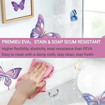 Clear Butterfly Shower Curtain Liner, Colorful Plastic Transparent Pretty Shower Curtains for Bathroom, 72x72 Weighted Magnetic Shower Curtain Set with 12 Hooks