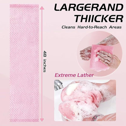 Blissal Exfoliating Shower Towel 47", Premium Scrub Wash Cloth for Body Face, Blissal Shower Towel for Smooth Skin, Quick Drying Durable-Body Scrubber with 2 Sides for All Skin Types (Black+Pink)