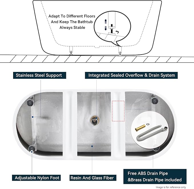 FerdY 59" Shangri-La Elite, Acrylic Freestanding Bathtub, Modern & Contemporary Design Soaking Tub with Polished Chrome Pop-Up Drain and Minimalist Design Overflow, Glossy White, cUPC Certified
