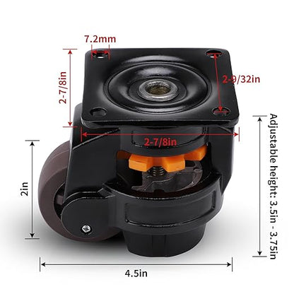 Skelang 4 Pcs Leveling Machine Caster, Retractable Plate Caster Wheel for Industrial Machine Equipment, Heavy Workbench, Movable Furniture, Total Load Capacity 2200Lbs