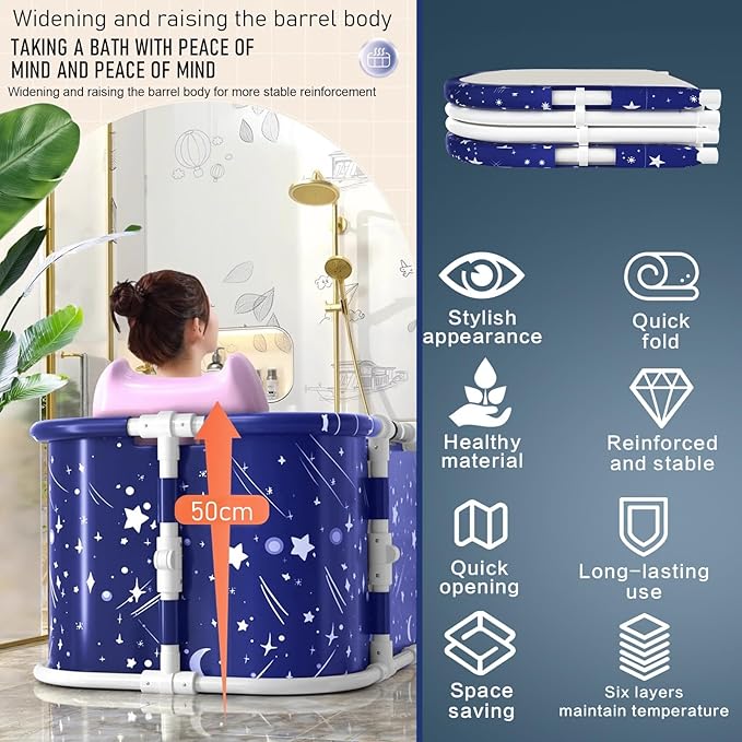 Portable Bathtub, 47 in Freestanding Soaking Bath Tub for Adults, Portable Bathtub for Shower Stall, Separate Family Bathroom SPA Tub, Family Adult Foldable Bathtubs for Hot Bath Ice Bath