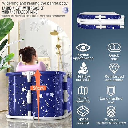 Portable Bathtub, 47 in Freestanding Soaking Bath Tub for Adults, Portable Bathtub for Shower Stall, Separate Family Bathroom SPA Tub, Family Adult Foldable Bathtubs for Hot Bath Ice Bath