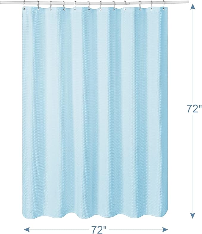 AmazerBath Baby Blue Shower Curtain Fabric, Waffle Shower Curtain Polyester, Heavy Duty 240GSM, Hotel Quality Bathroom Shower Curtains, 72 x 72 Inches