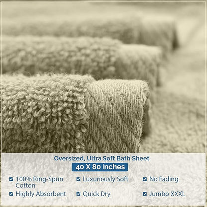 DAN RIVER Pack of 1 Bath Sheet 40x80 Inches, Extra Large Bath Towels, Luxury Quick Dry Cotton Towels - Beige