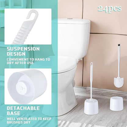 Roshtia 24 Sets Toilet Brush and Holder Set for Bathroom Toilet Bowl Brush Scrubber with Caddy for Deep Cleaning, 14.57 Height (White)