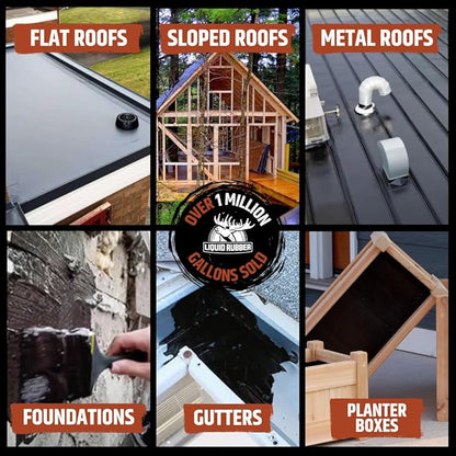Liquid Rubber Waterproof Sealant – DIY Leak Repair Coating for Flat, Metal & Low Slope Roofs, Foundations, Gutters & More – Flexible Protective Membrane - Black - 5 Gallon