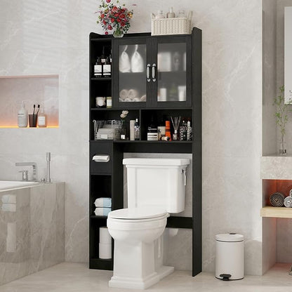 Vabches Over The Toilet Storage Cabinet, Farmhouse Storage Cabinet Over Toilet with Acrylic Doors，Home Space-Saving Toilet Rack, for Bathroom, Restroom, Laundry, Black