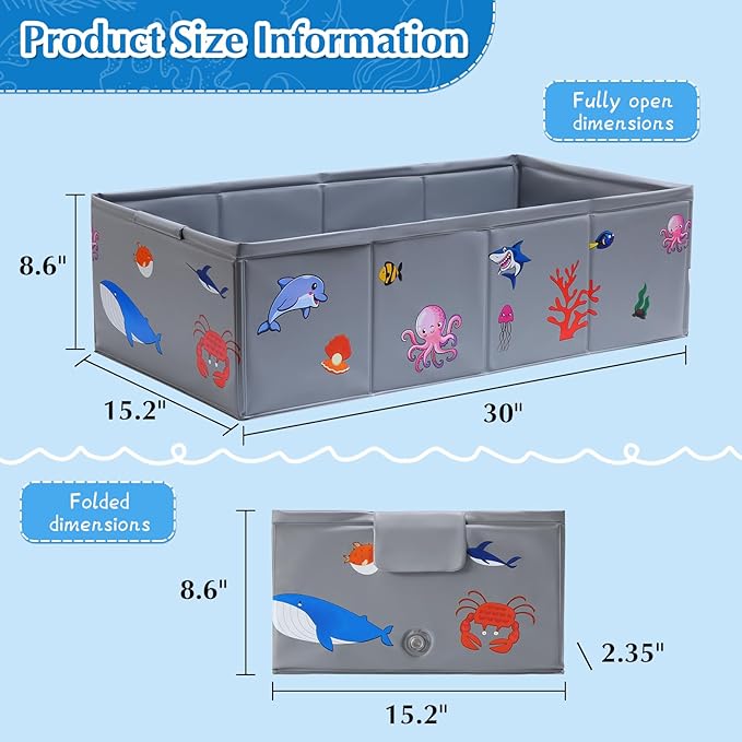 Portable Foldable Baby Bathtub with Drain Plug, 30" L x 15.2" W x 8.6" H Kids Travel Tub, Converts Shower to Tub, No Assembly Folds Flat for Storage, for Infant Toddler 6M-5 Years