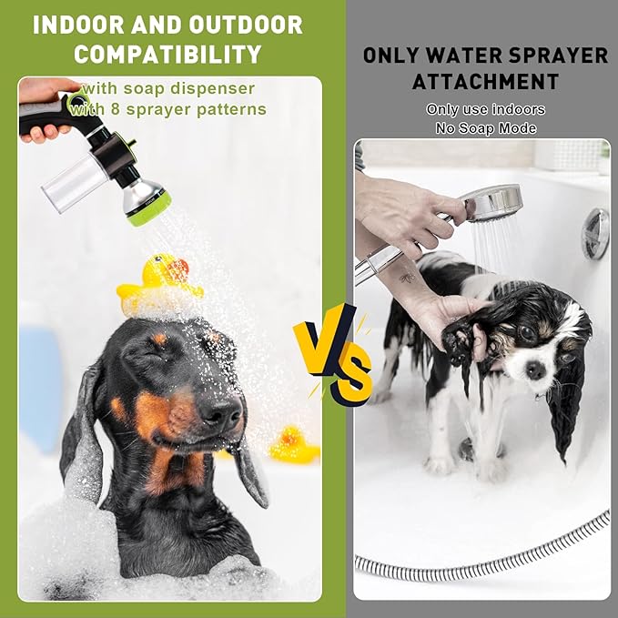 Dog Washing Hose Attachment - Dog Shower Attachment with 3-Way Diverter and 6.56FT Shower Hose, 8-in-1 Water Nozzle Soap Sprayer for Pet Bathing and Garden Nozzle, Pet Grooming Glove