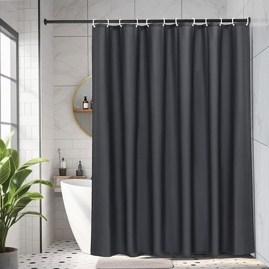 AooHome Hotel Fabric Shower Curtain Liner, Solid Bathroom Curtain with Hooks, Waterproof, Dark Grey, 72 Width x 75 Height Inch