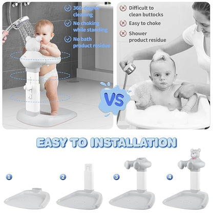 Baby Bath with Shower Stand Support|Anti-Pinch Soporte para Bañera de Bebé Adjustable Shower Tower and Anti-Slip for Toddler Standing Up Themselves,Ideal Gift for Infants 6-36 Months