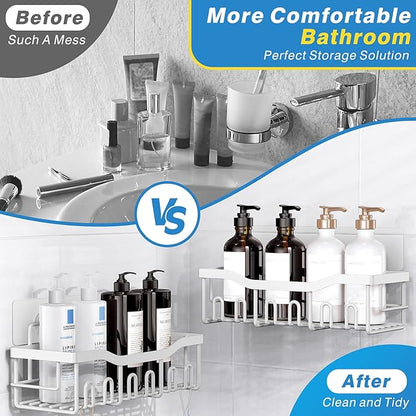 EUDELE 5-Pack Rustproof Stainless Steel Shower Caddy Set– No Drill Adhesive Bathroom Organizer, Space-Saving Shower Shelves for Apartment Essentials, Bathroom/Kitchen Storage Home Decor-L Size