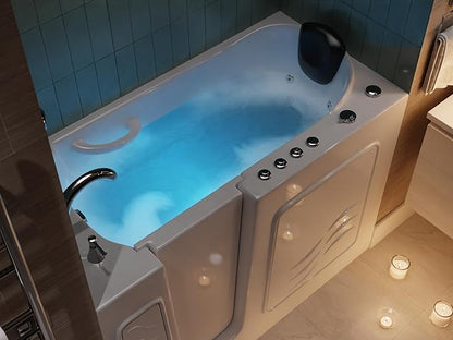 ANZZI Left Drain Walk-In Bathtub with 15 Whirlpool Jets in White | 53-60 x 26 in 115 Bubble Massage Jetted Hot Bath Tub with Waterfall Tub Filler Faucet and Handheld Shower Sprayer | AMZ5326LWD