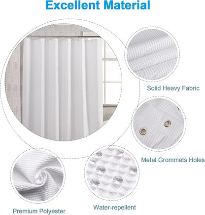 AmazerBath 54 x 78 Shower Curtain Waffle, Long Stall Shower Curtain White, Heavy Duty 240GSM, Fabric Shower Curtains, Hotel Quality Bathroom Accessories, 54 Inches Wide x 78 Inches Long