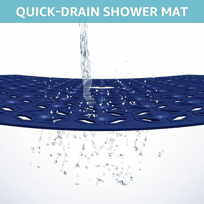 OTHWAY Square Shower Mat, 27"x 27" Extra Large Shower Mats for Inside Shower, TPE Anti Slip Shower mat with Suction Cups Drain Holes, Machine Washable Shower Floor Mat (Navy Blue)