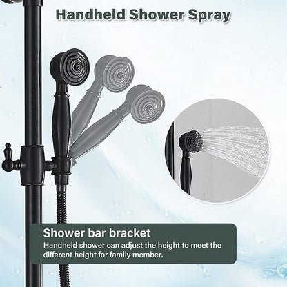 NeierThodore Luxury ORB Bathroom Shower Faucet Dual Handles Wall-Mounted Shower Mixer Taps 8" Rainfall Shower Head Ceramic Handheld Sprayer Oil Rubbed Bronze