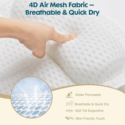 Bath Pillows for Tub with Gift Box & Laundry Bag – 4D Air Mesh Bathtub Pillow with Extended Wings, Shoulder Coverage, Spine-Line Support & 6 Non-Slip Suction Cups – Relaxing Gift for Women & Mom