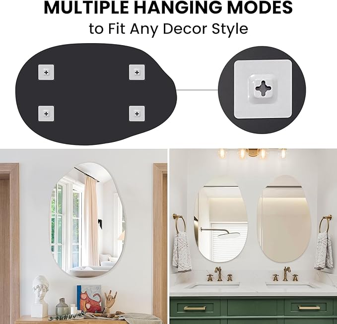 VASUHOME Irregular Frameless Bathroom Mirror, 24 x 36 Inch Wall Vanity Mirror, Large Wall Mounted Mirrors for Bathroom, Living Room, Bedroom
