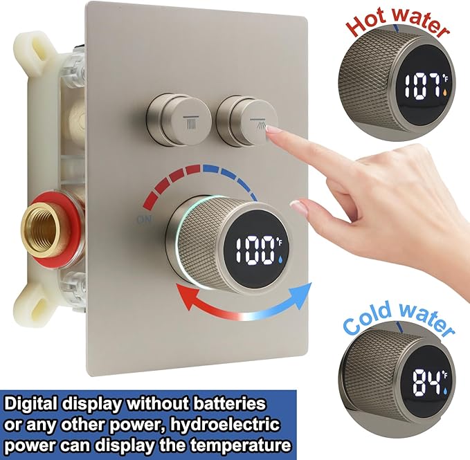 Digital Display Shower Valve Shower Valve 2 Way Shower Diverter Valve Shower Mixing Valve Can Use All the Time Brushed Nickel
