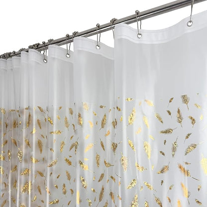 Plastic Shower Curtain Liner, Waterproof Printed PEVA Shower Curtain with Design, Holographic Feather Pattern, Rustproof Grommets, Standard Size 70x72 Bathtub Curtain for Bathroom (Pack of 1)