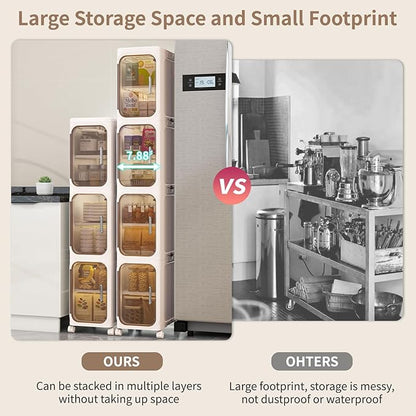 KHNR 3-Tiers Slim Bathroom Storage Cabinet, Foldable Storage Cabinets,Narrow Bathroom Storage,Movable Bathroom Storage Organizer for Small Spaces,Bathroom,Kitchen,Laundry,Cream White