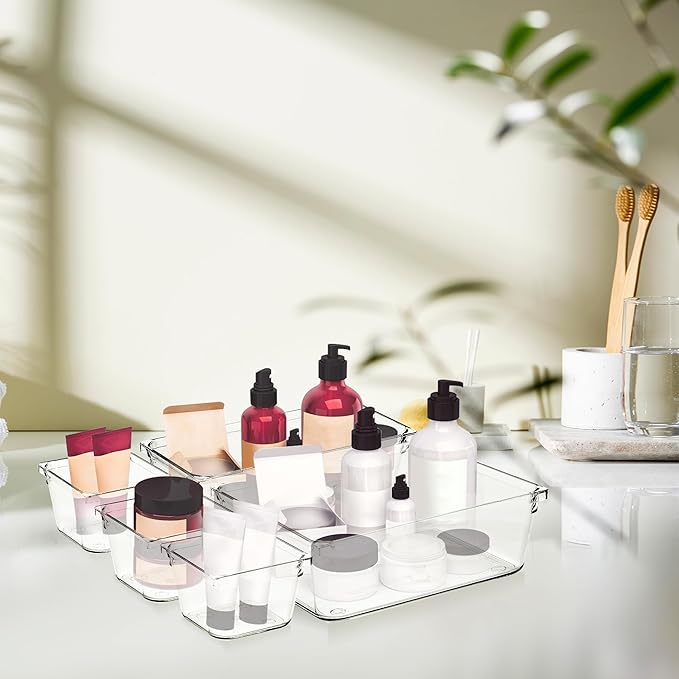 8 Pack Drawer Organizer - 3" X 3" Clear Acrylic Storage Bins with Non-Slip Pads, Versatile Desk Tray for Makeup, Jewelry, Kitchen, Bathroom, and Office Organization