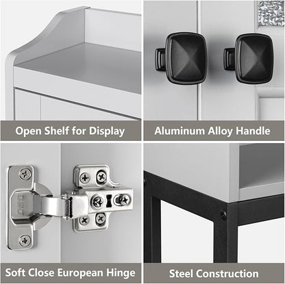 Over The Toilet Storage Cabinet, Bathroom Organizer Over Toilet with Double Doors and Soft Hinges Above Toilet Bathroom Storage Shelf Over The Toilet Storage (Gray)