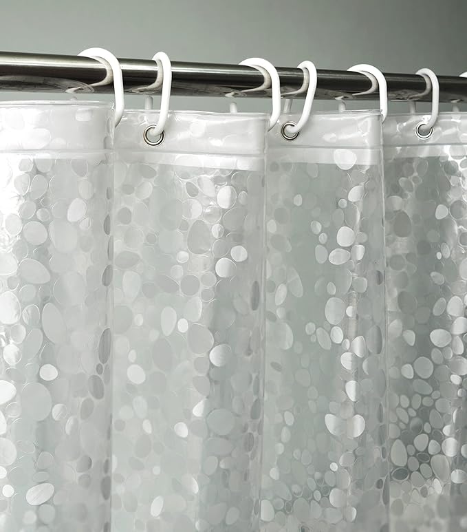 AooHome EVA Shower Curtain Liner, Shower Curtain Cobblestone Patten with Bottom Magnets, Rust Proof Grommets, Semi Transparent, 72W x 75L inch