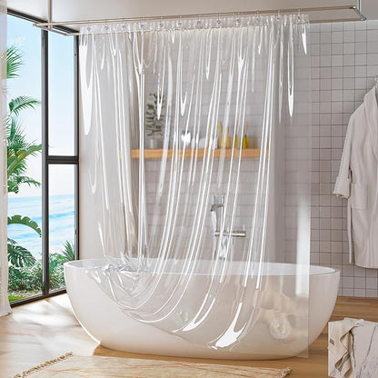 Titanker Clear Shower Curtain Liner, Premium PEVA Shower Liner Heavy Duty Waterproof Shower Curtains for Bathroom with Big Stones and Grommets, 72x72 Inches