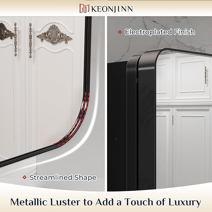 Keonjinn 20 x 26 Inch Black Recessed Medicine Cabinets, Bathroom Mirrored Medicine Cabinet, Gloss Black Stainless Steel Framed, Adjustable Shelves, in Wall or Surface Mount, Sturdy & Heavy, Farmhouse