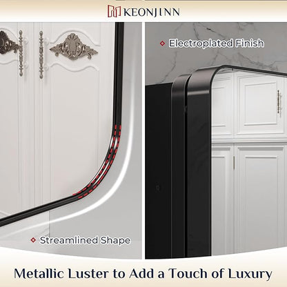 Keonjinn 24 x 32 Inch Black Recessed Medicine Cabinets, Bathroom Mirrored Medicine Cabinet, Gloss Black Stainless Steel Framed, Adjustable Shelves, in Wall or Surface Mount, Sturdy & Heavy, Farmhouse