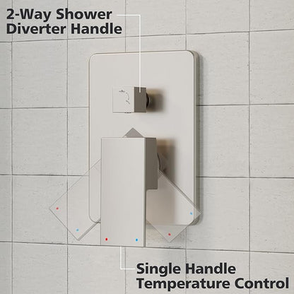 Gabrylly Shower System, High-Pressure 10" Stainless Steel Rain Showerhead with handheld Spray Combo, Rainfall Shower Faucet Set Complete, 2 Way Valve Included, Brushed Nickel