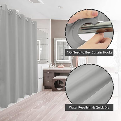 River Dream No Hook Grey Shower Curtain or Liner 78" Length - Soft Microfiber 78" Long Fabric Shower Curtain Liner Set, Machine Washable & Water Repellent, Gray, 71x80