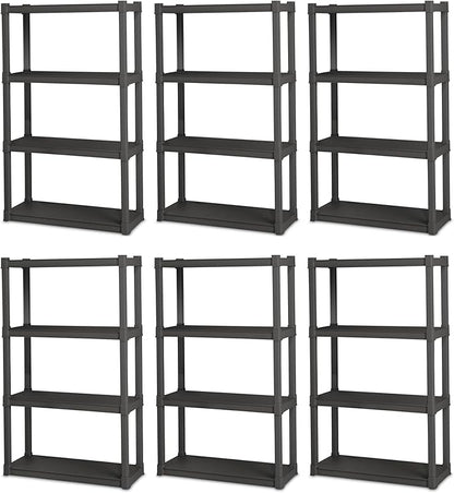 Sterilite 6-Pack 4 Shelf Unit, Heavy-Duty Shelving Storage and Utility Rack - Standing Plastic Organizer Shelves for Kitchen, Bathroom, and Garage