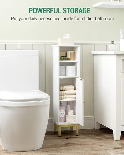 Bathroom Storage Cabinet, Corner Floor Cabinet with Shelves, Customized Door Opening Direction, Bathroom Organizer with Adjustable Shelf for Kitchen, Living, Toilet Paper Holder, White