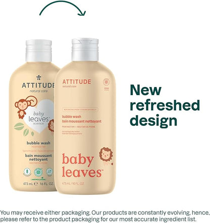 ATTITUDE Bubble Body Wash for Baby, EWG Verified, Dermatologically Tested, Plant and Mineral-Based, Vegan, Pear Nectar, 16 Fl Oz