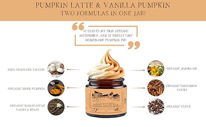 100% Grass-Fed Whipped Tallow Balm & Organic Jojoba Oil infused with Organic Madagascar Vanilla Beans/vanilla coffee/pumpkin & clove: face/body moisturizer: dry, mature skin, (PUMPKIN LATTE)