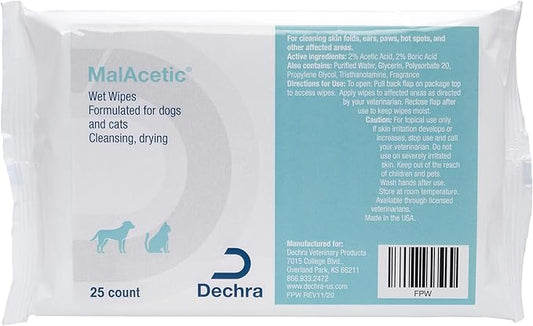 MalAcetic Wet Wipes for Dogs and Cats, 25 ct