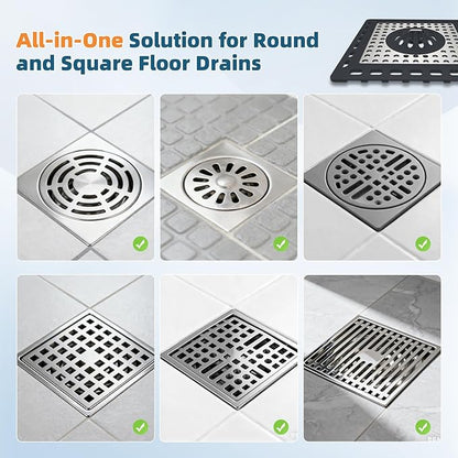 Hibbent Upgraded Shower Drain Hair Catcher, Shower Drain Cover for Bathroom Floor 4" Drain, Anti-Clogging Bathtub Drain Strainer, Stainless Steel Kitchen Sink Drain Strainer with Handle, Dark Grey